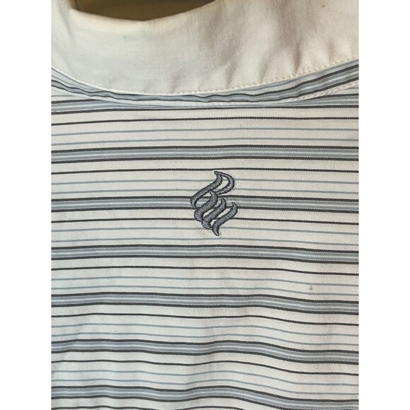 Rocawear Mens Large White Blue Gray Long Sleeve Button Down Shirt w/ Embroidery - Picture 6 of 7